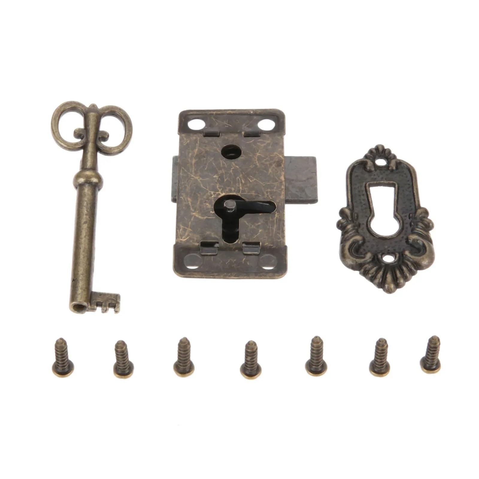Qvorlth Antique Bronze Antique Furniture Lock 8Set Drawer Iron Lock+Key Jewelry Box Cabinet Wardrobe Door Padlock Latch Vintage Decoration Silver/ W/Screws(Antique Bronze)