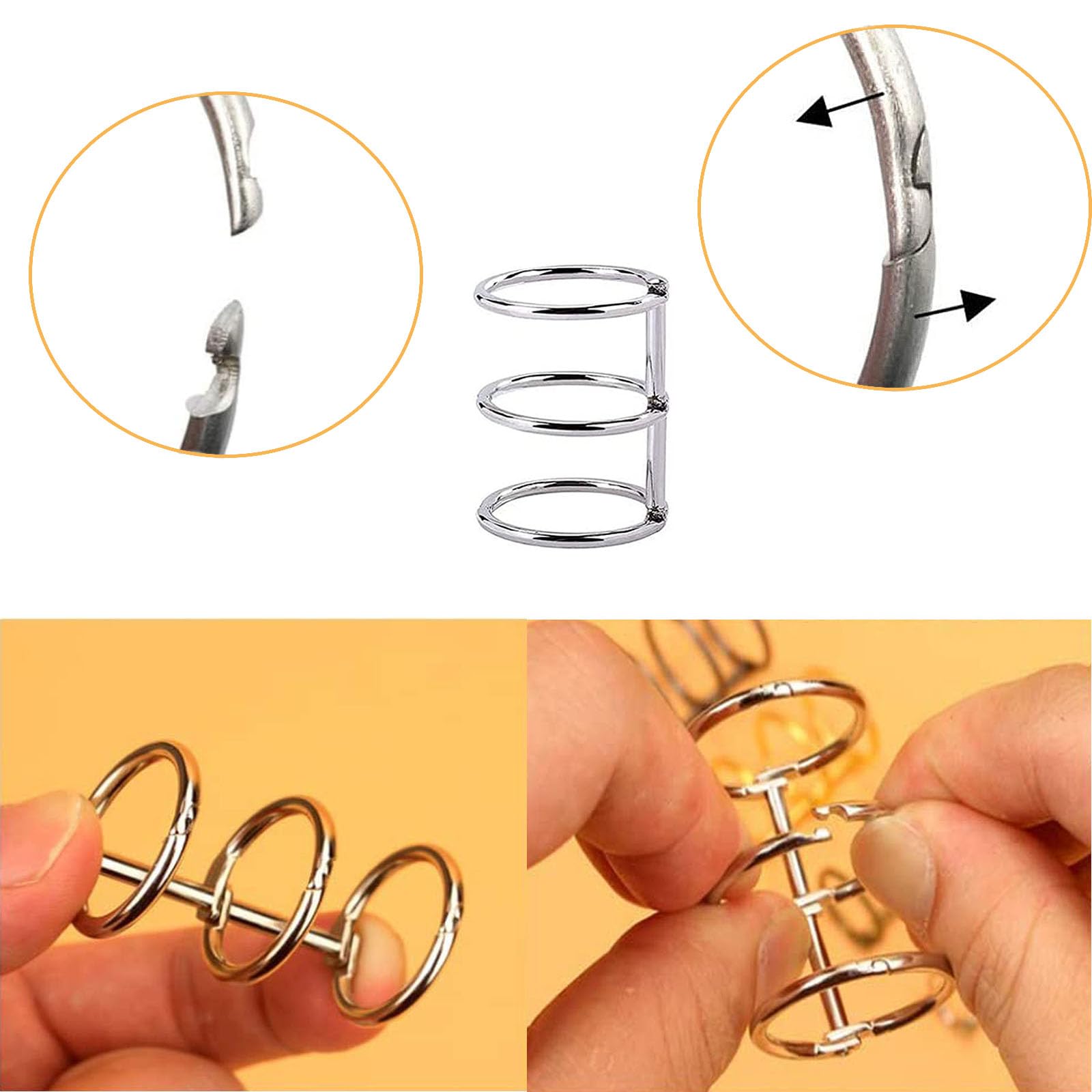YUIP 10 STKS DIY Dagboek Foto Album Ringen 3-ringen Boek Ringen, Metalen Losse Blad Binder Ringen voor Binder Index Card Craft Scrapbook DIY Dagboek Fotoalbum Ringen Kantoorbenodigdheden (Goud, Zilver