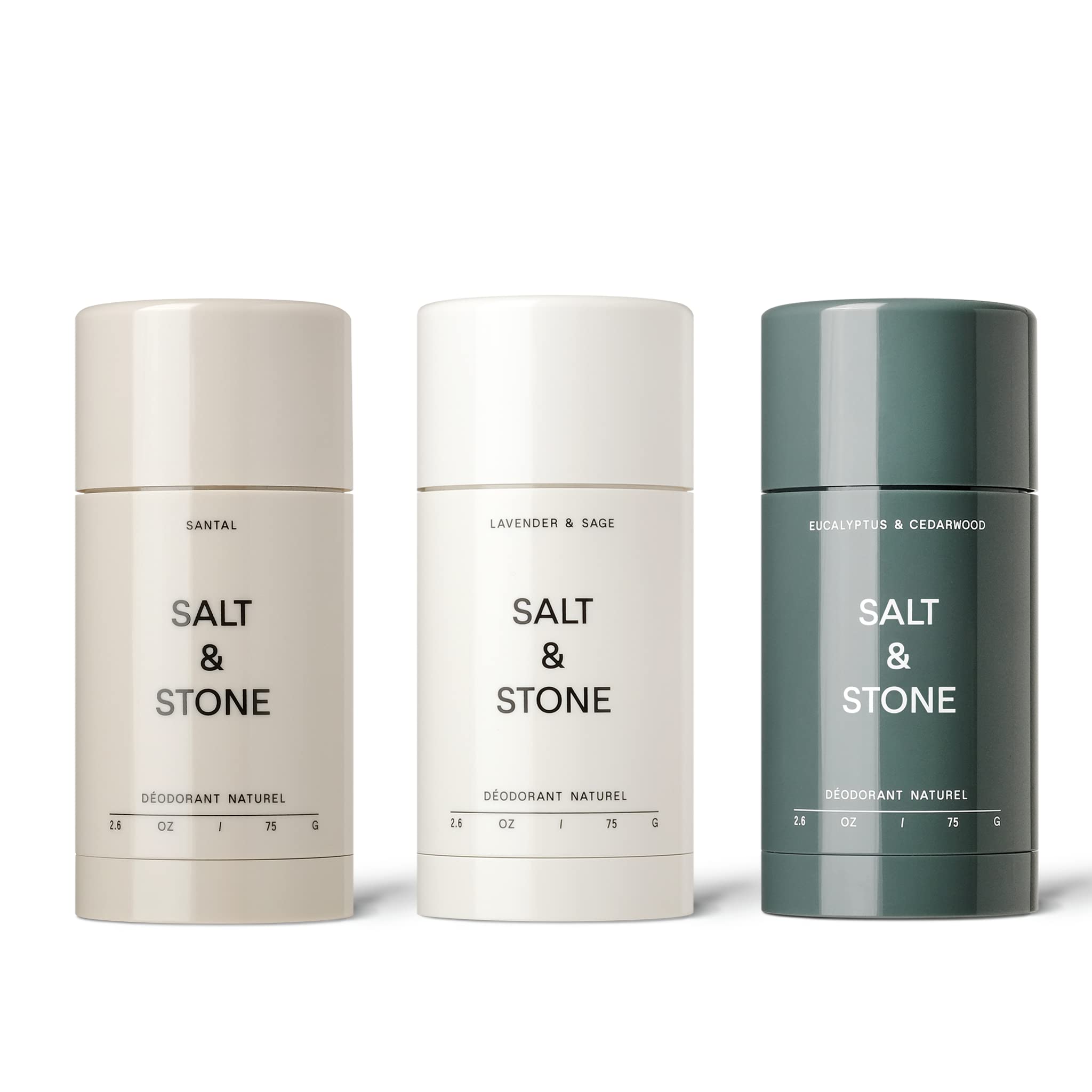 SALT & STONE - Natural Deodorant Formula Nº 1 Trio (Santal, Lavender & Sage, and Eucalyptus & Cedarwood)