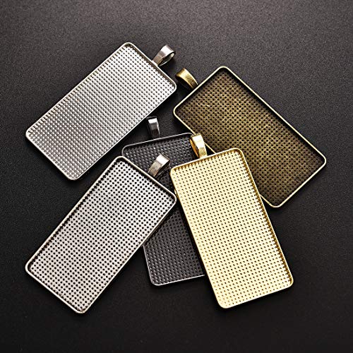 Drole 30Pcs 5 Colors Pendant Trays Kit-Rectangle Bezels Trays With Transparent Glass Tiles Cabochon For Jewelry Making Photo Jewlery 25×50Mm Mixed #TOP1