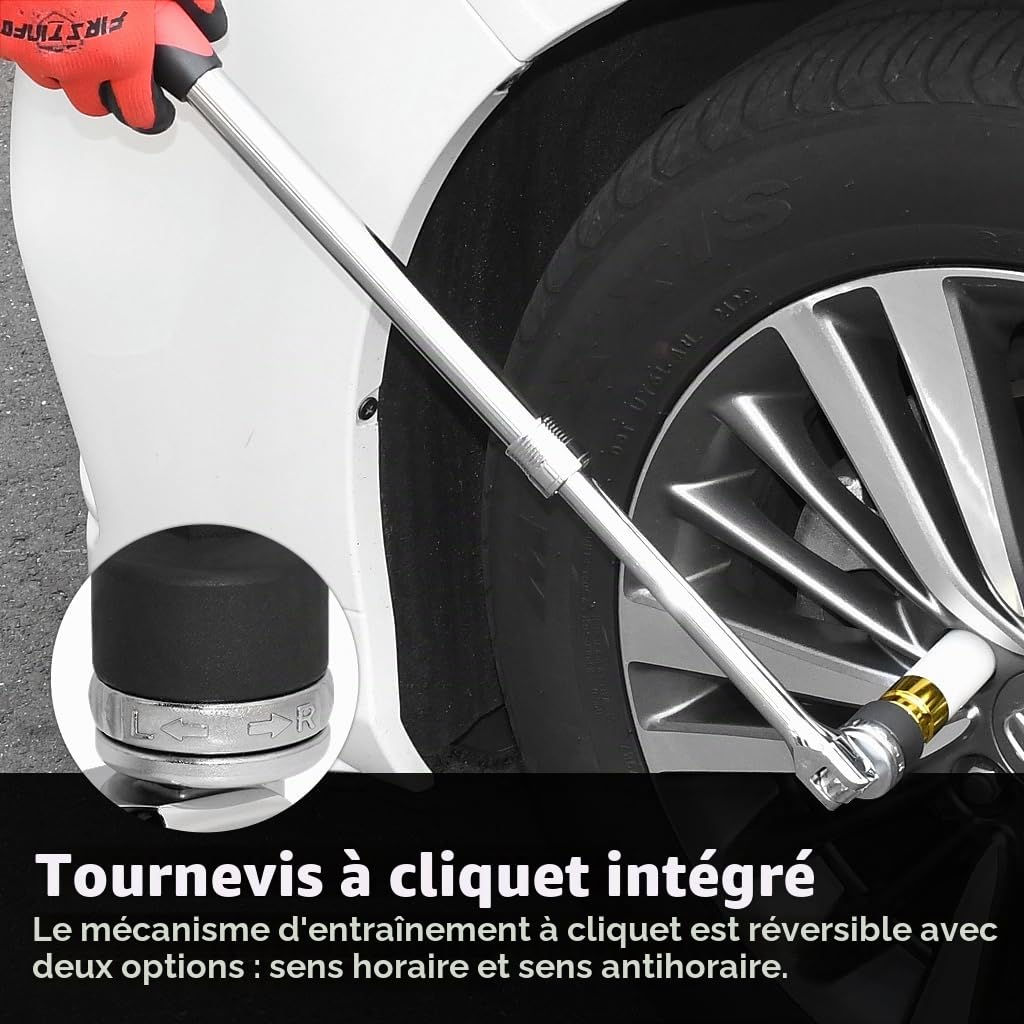 FIRSTINFO F32243D | Barre à démonter télescopique 1/2" avec cliquet flexible | longueur réglable de 436 à 576mm