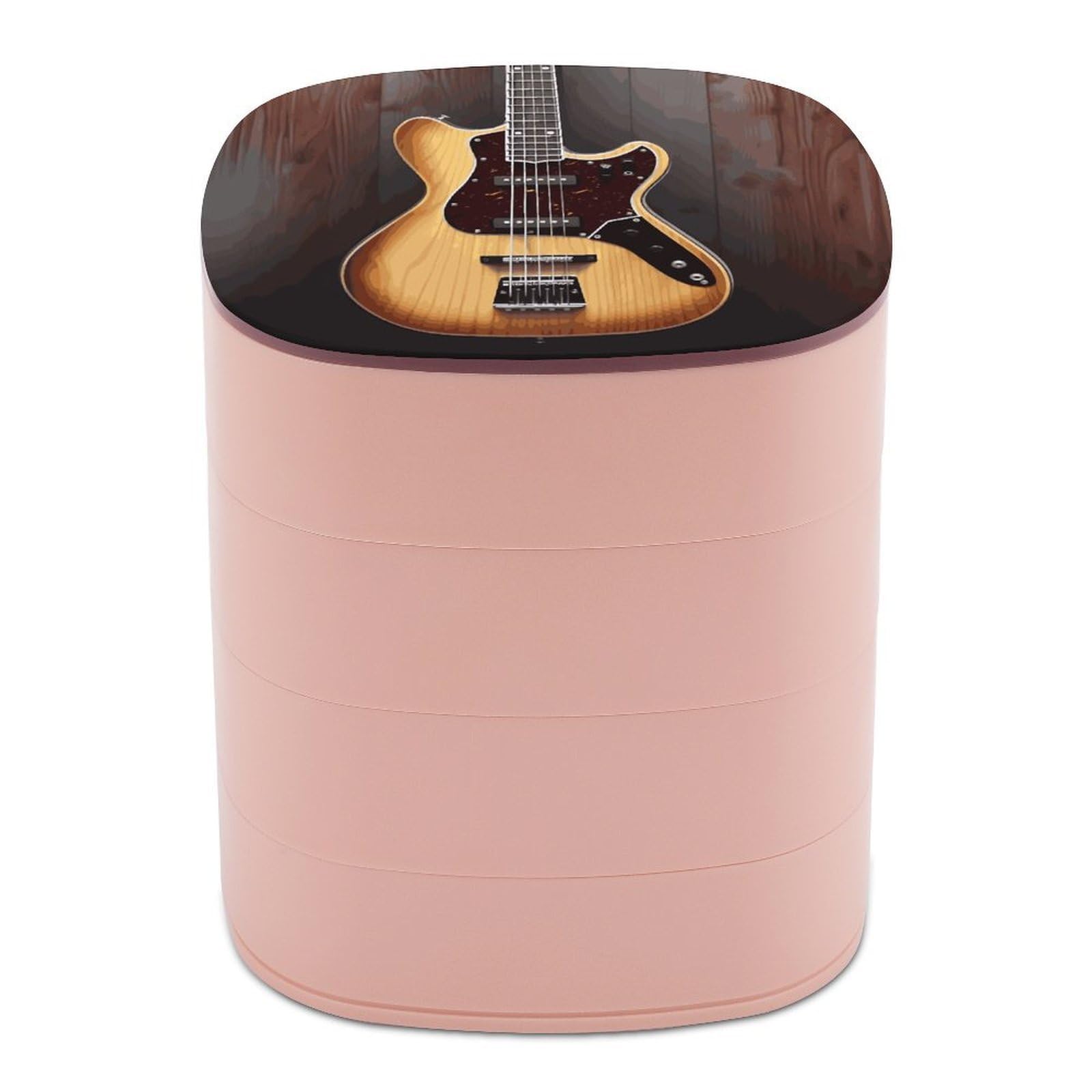 Btcowzrv Women's Style Guitar Musical Instrument Jewelry Organizer With Mirror, 4-Layer Rotating Jewelry Box For Ring Earring Necklaces Bracelets Hair Accessories, Gift For