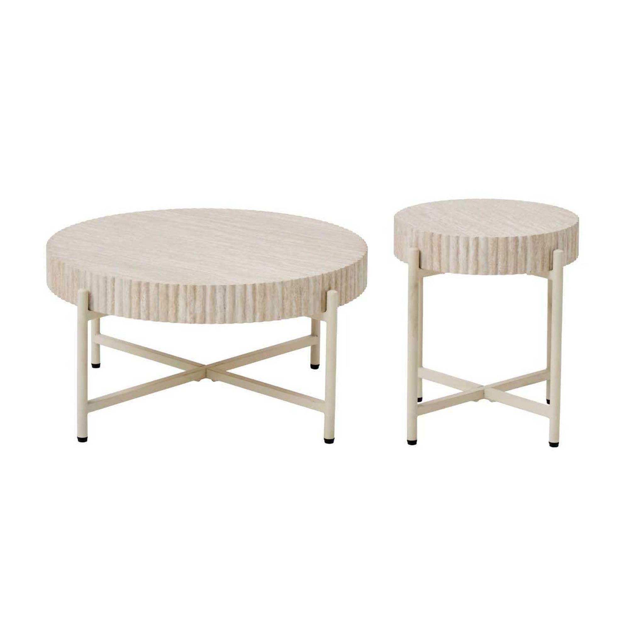 Beistelltische 2er Set, Moderne Metallgestell Beistelltische mit Travertinoptik Tischplatte, Sofatisch für Wohnzimmer, Schlafzimmer und Büro