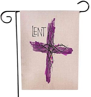 EMMTEEY Garden Flag Double Sided Burlap Decoration 12.5X18Inch for Yard Outdoor Decor Garden Flag Lent Cross Purple Watercolor Style Christian Religion Abstract Artistic Religious Graphic