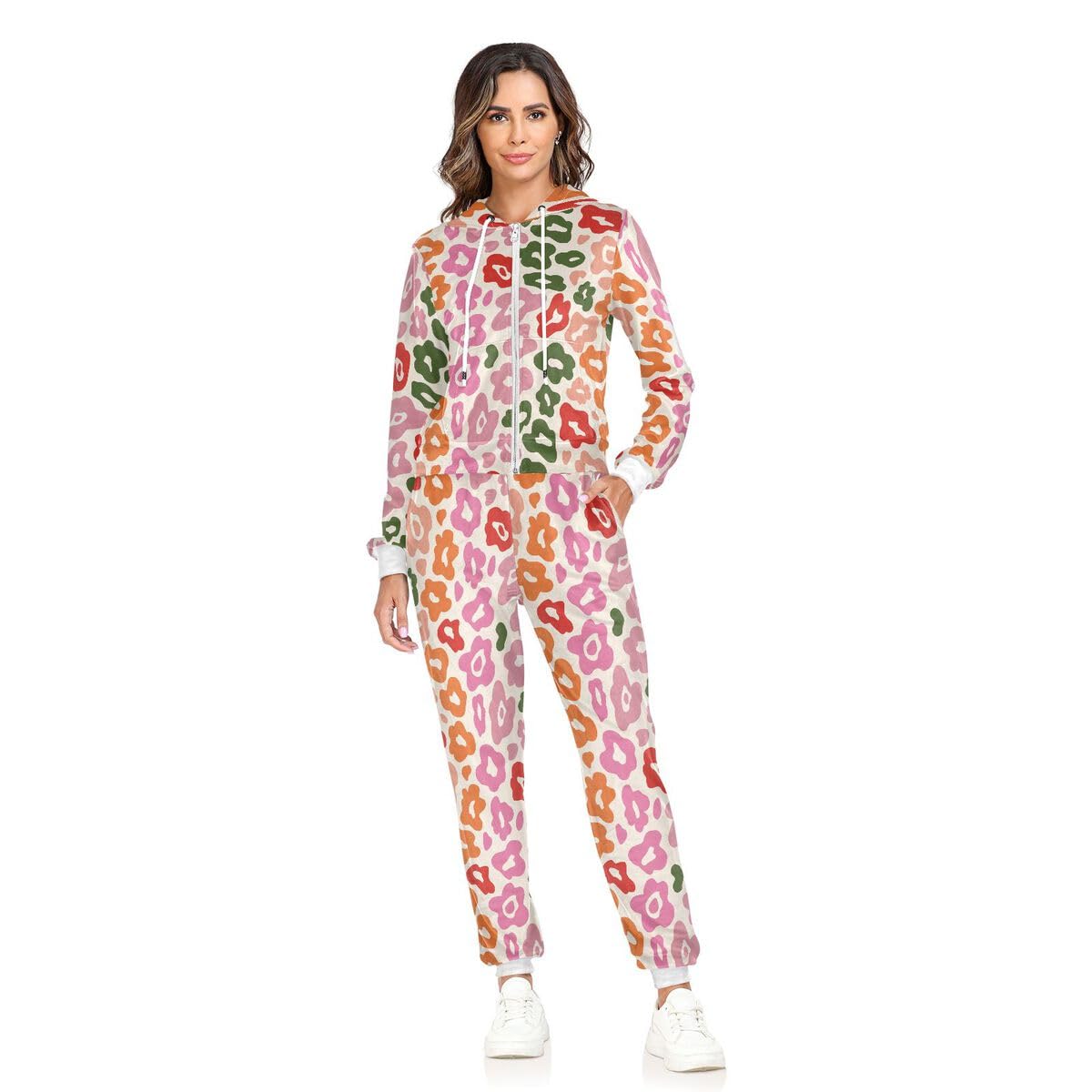 Conjunto deportivo de 2 piezas para mujer, diseño de leopardo animal, manga larga, conjunto deportivo de flores
