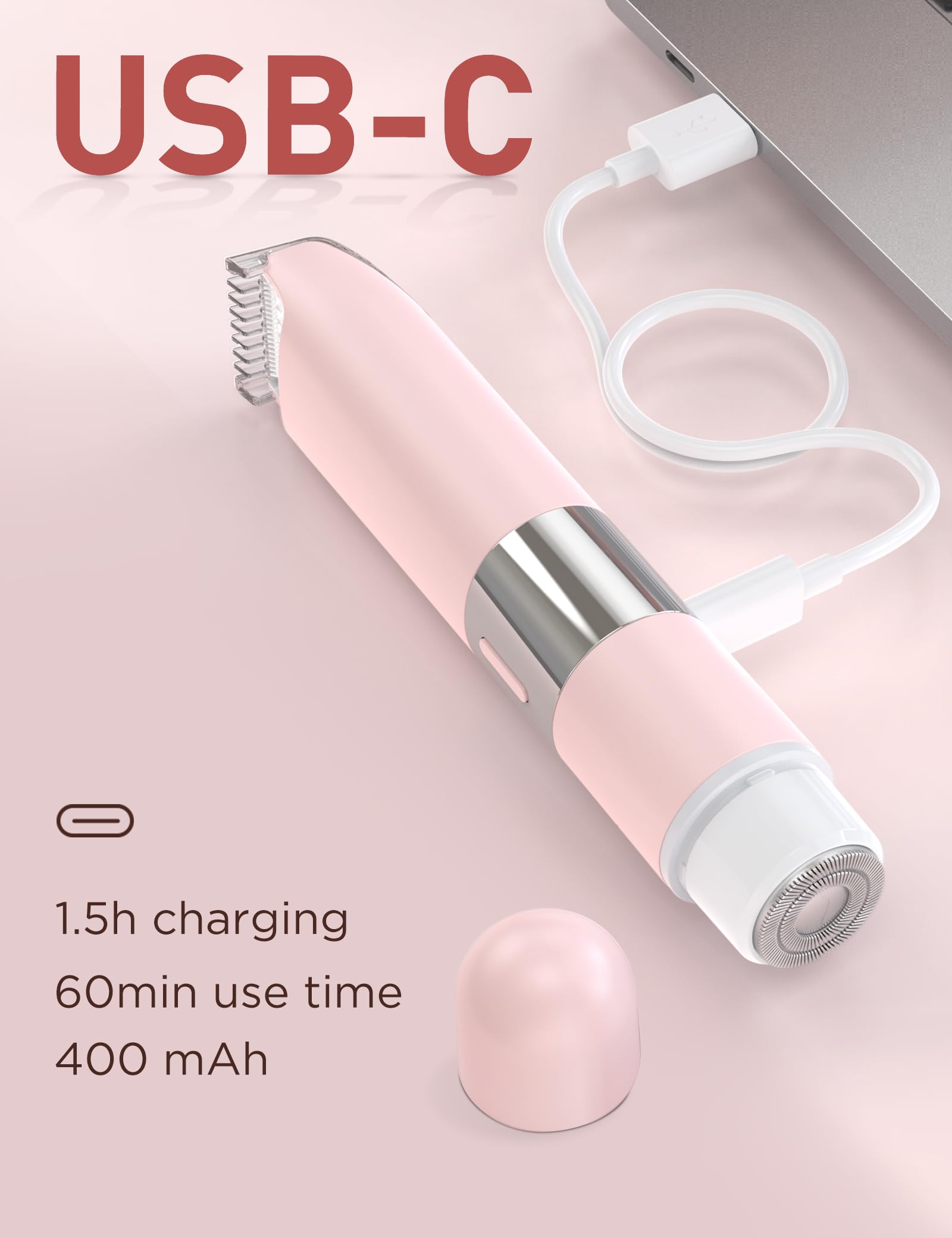 Bikini Trimmer Women 2-in-1 Facial Hair Remover for Women,USB-C Razors Woman,Dual Head Shaver Women with Smart Light for Intimate,Lady Shavers for Woman Pubic Hair for Lip Underarm Body,Travel Lock — view 5
