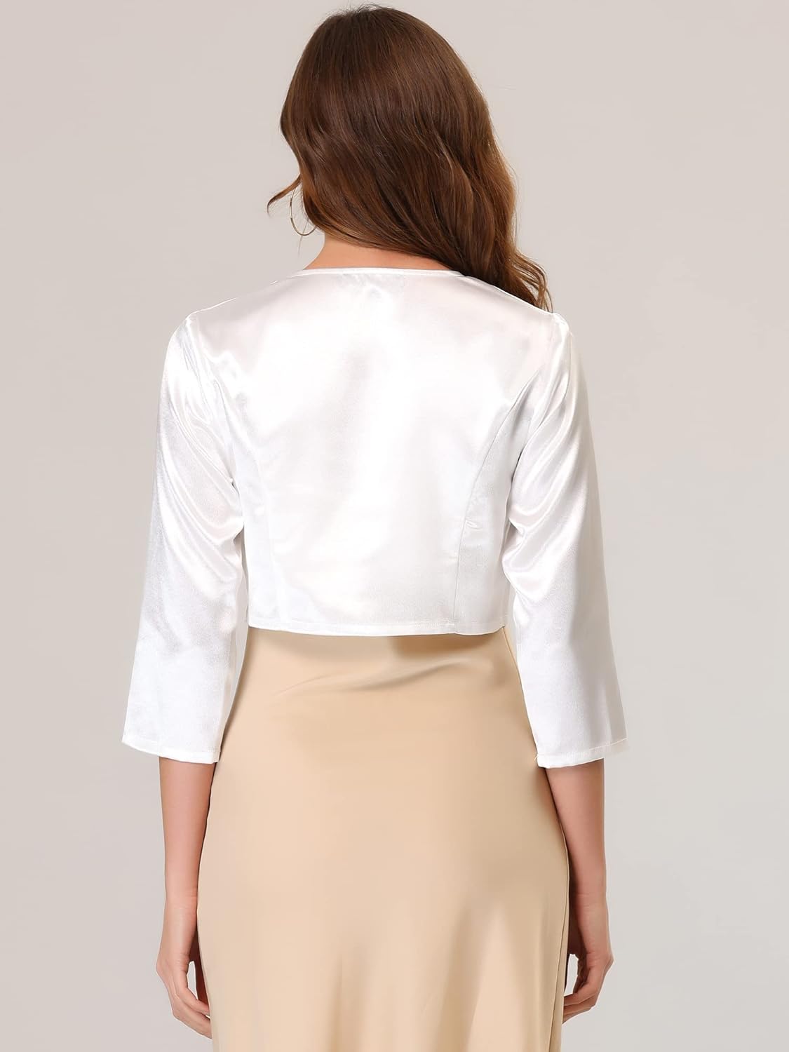 Allegra K Women's Satin Cardigan Elegant 3/4 Sleeve Solid Bolero Shrug Tops - Image 4