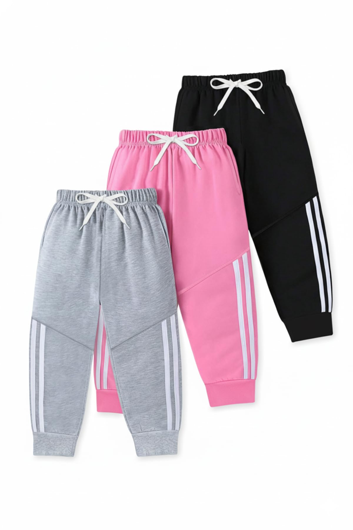 Trampoline Girls Pack of 3 Cotton Blend Trackpants | Soft & Stretchy Joggers with Side Stripes | Casual Wear Bottoms for Girls-picture-10