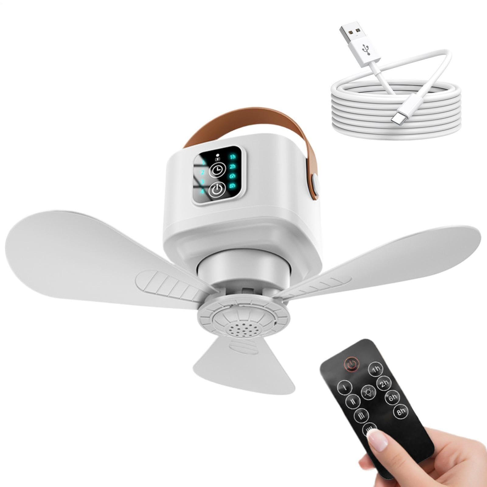 Tragbarer Deckenventilator für Zelt, LED-Licht, wiederaufladbar 3600 | Ventilator für Pavillon, Haus, Schlafzimmer, Schlafsaal, Arbeitsplatz, Garage, Terrasse, Veranda, Gazebo Pergola