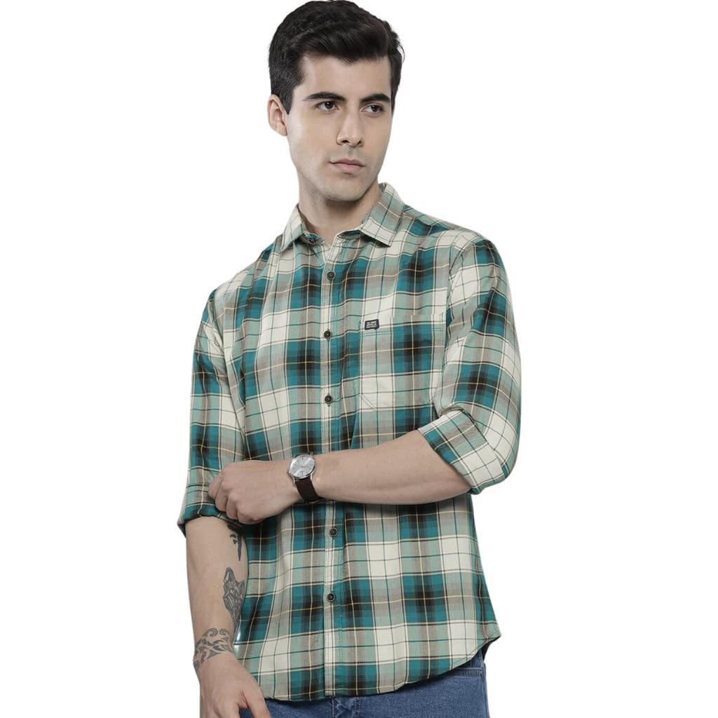 The Indian Garage Co Men’s Cotton Regular Fit Checkered Full Sleeves Spread Collar Casual Shirt The Indian Garage Co Men’s Cotton Regular Fit Checkered Full Sleeves Spread Collar Casual Shirt