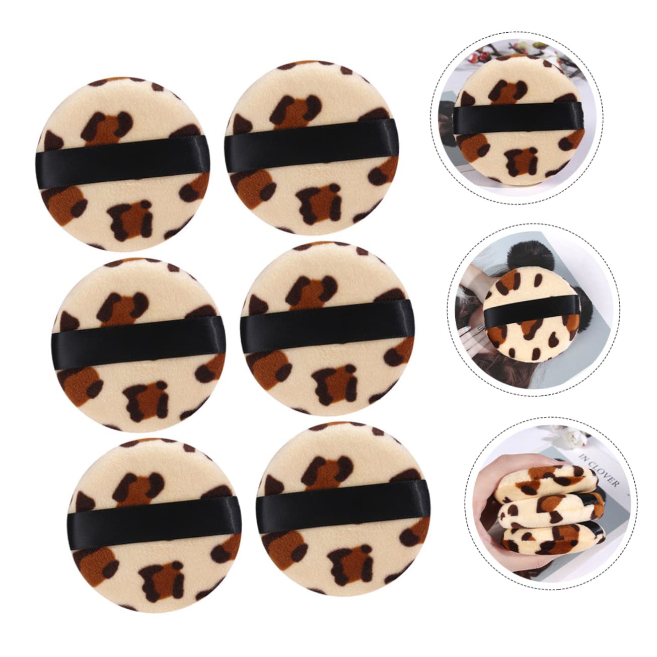 Gogogmee 6Pcs Leopard Pattern Powder Puff Velour Cosmetic for Loose Powder Application Washable and Soft for Foundation Blusher and Highlighter Use