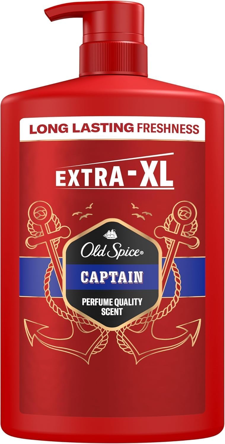 Old Spice Captain Men’s Shower Gel & Shampoo 1000ml, Multi-Use 3-in-1 Body-Hair-Face Wash, Long Lasting Freshness, Perfume Quality Scent, Deep Cleansing