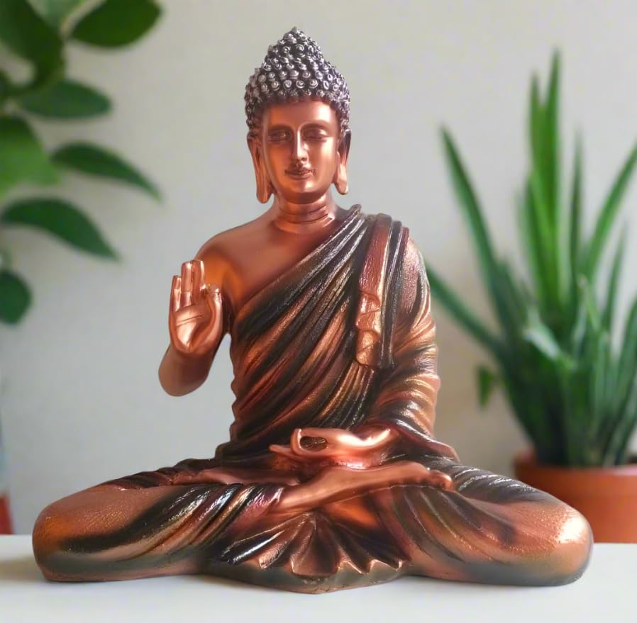 ALILA Big Size Meditating Buddha Idol Statue Showpiece for Home Garden Living Room Decor Decoration Gift Gifting Items, Height 14 inches / 35cm, Copper