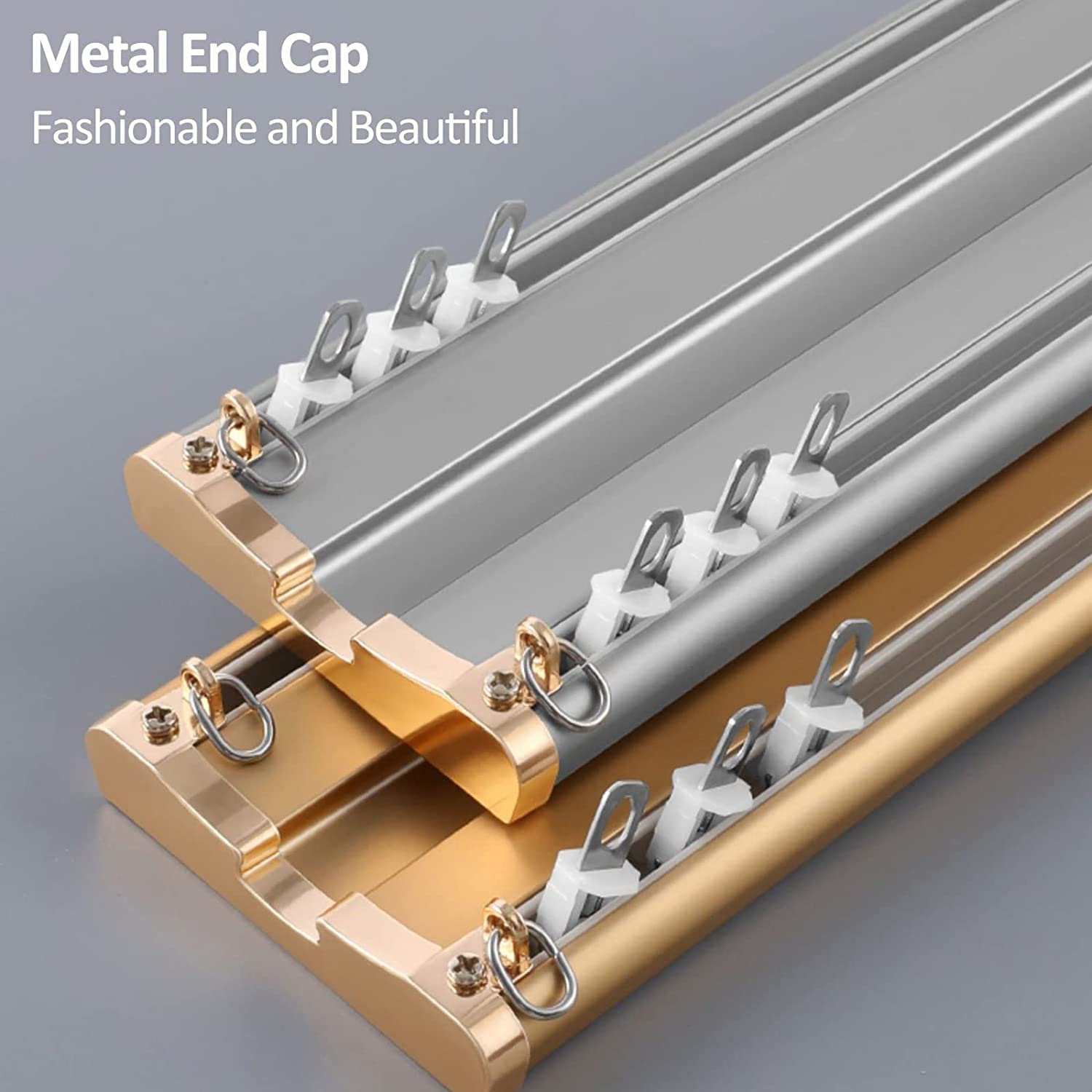 Rail de rideau de plafond robuste pour hôpital et camping-car – Système de rail double avec kit de vis idéal pour le salon, la baie vitrée, le balcon d'intérieur – Disponible en or, rose, blanc, gris