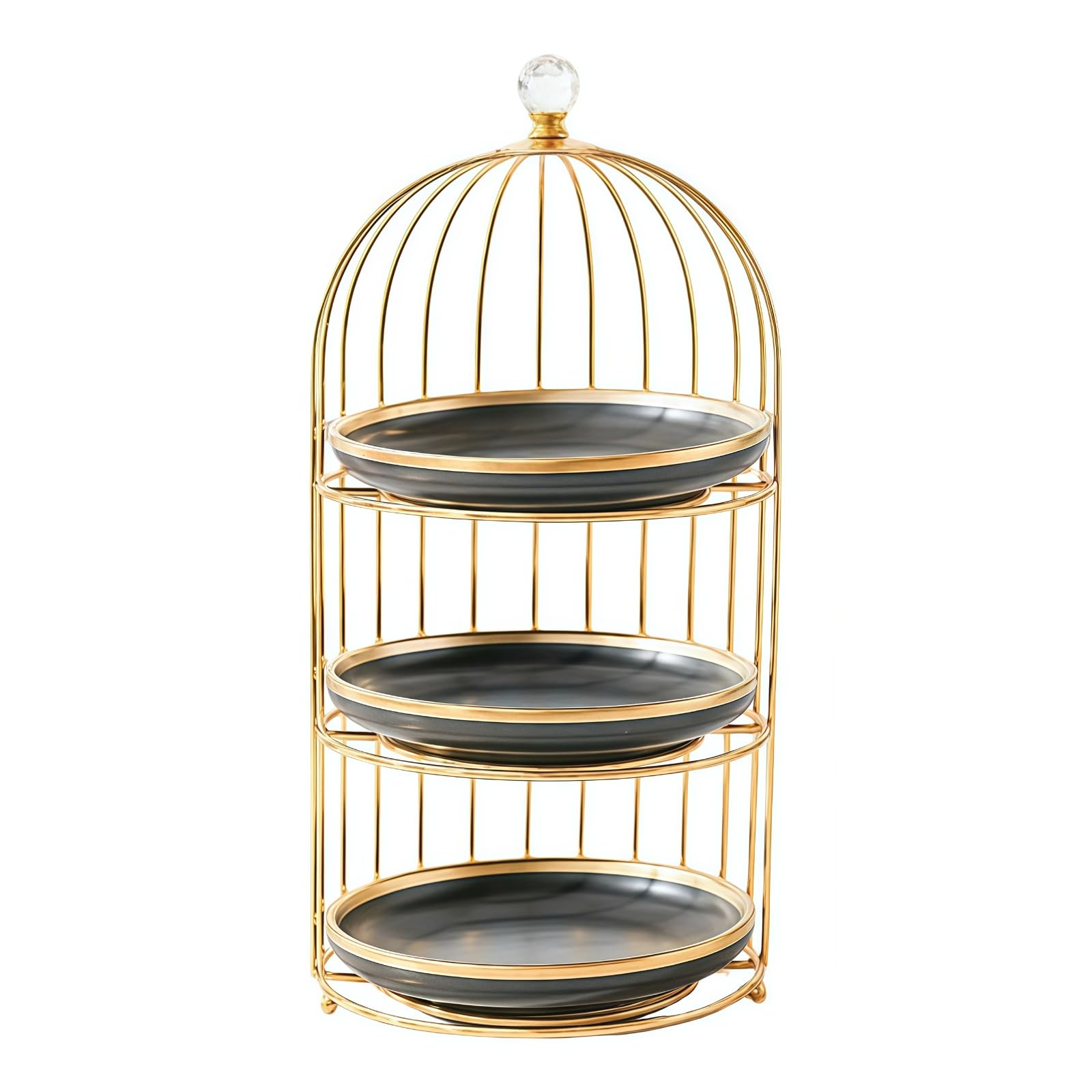 Stojak na kosmetyki w kształcie klatki dla ptaków, Ceramiczna patera na ciasto 2-poziomowa 3-poziomowa wielokolorowa(Matte black 3 Tiers)