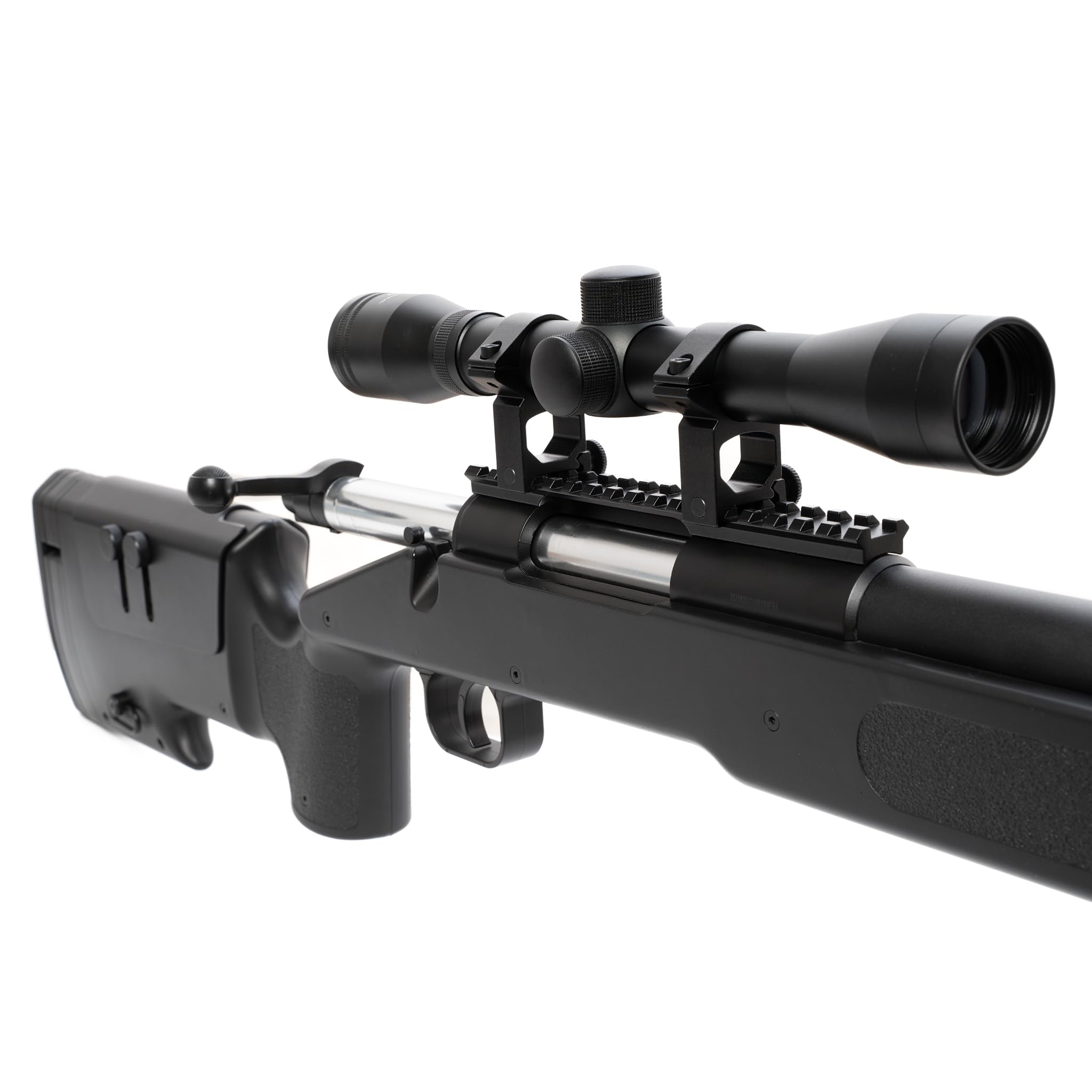 Fucile Softair Sniper M62 potenza 0,9 joule, Bundle Completo, Precisione Tattica con Ottica 3-9x40, Bipiede Regolabile e Pallini per Outdoor colore nero, dimensioni cm 110x14