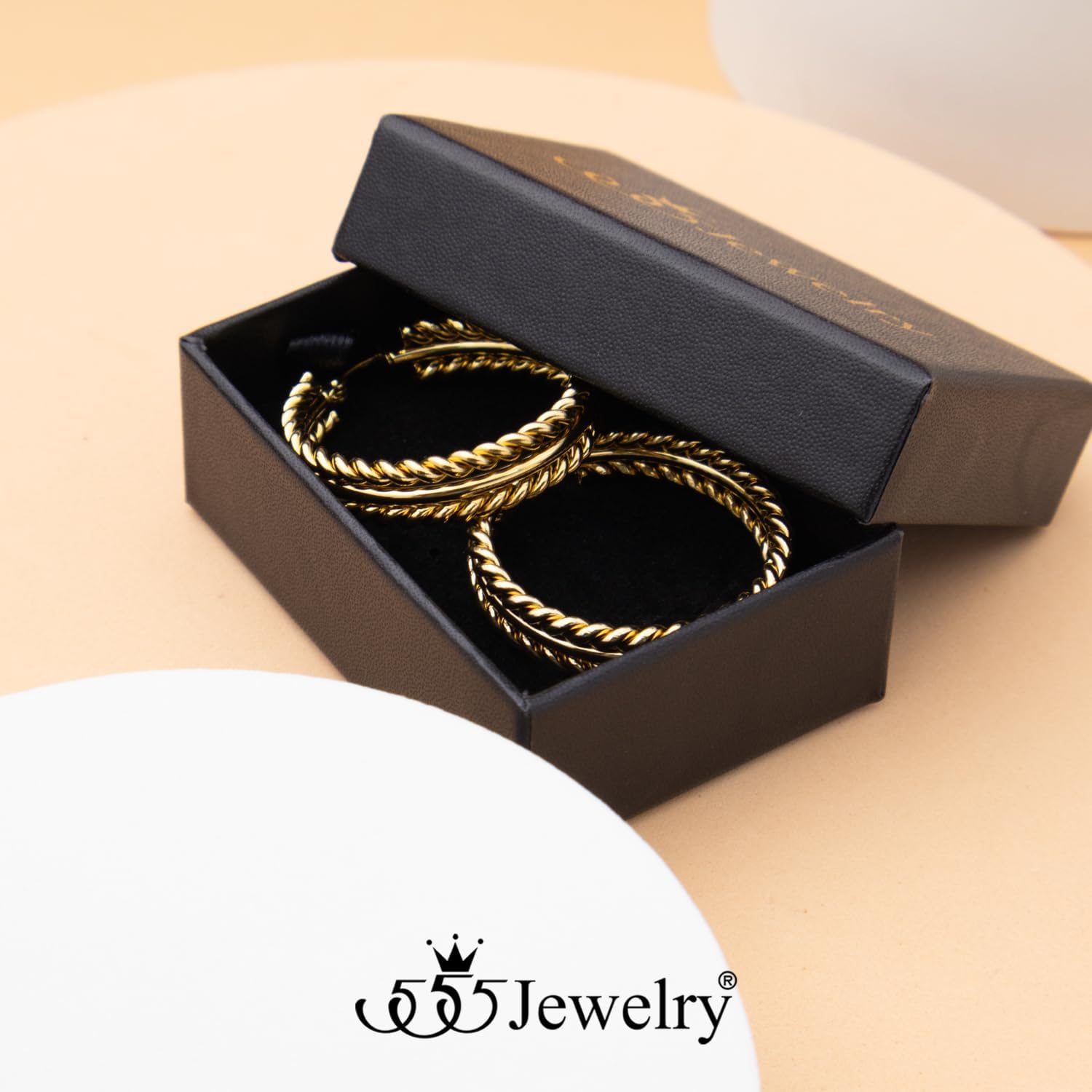 555Jewelry Stainless Steel Twisted Cable Wire Hoop Earrings for Women, Intertwined Chunky Huggie Hoops Earrings for Ladies - Image 3