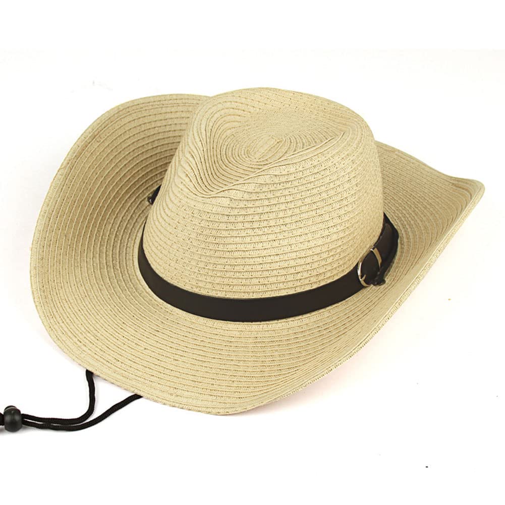 AHDMR Sombrero de paja antisol Sombrero de vaquero occidental para hombre de Panamá Sombrero Fedora Ancho Borde Plegable Mujer Sombrero de Sol Verano Anti-UV Sombrero de Jazz Hip-Hop