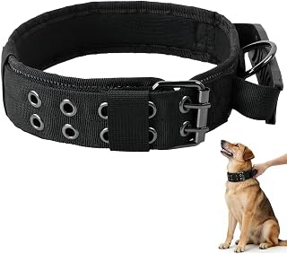 Dog Collar with Handle, 4.5cm Wide Tactical Dog Collar, Nylon Collar with Handle Dog, Collars Large Dogs for Medium and Large Dogs, Reflective for Training (Color : Black, XL)