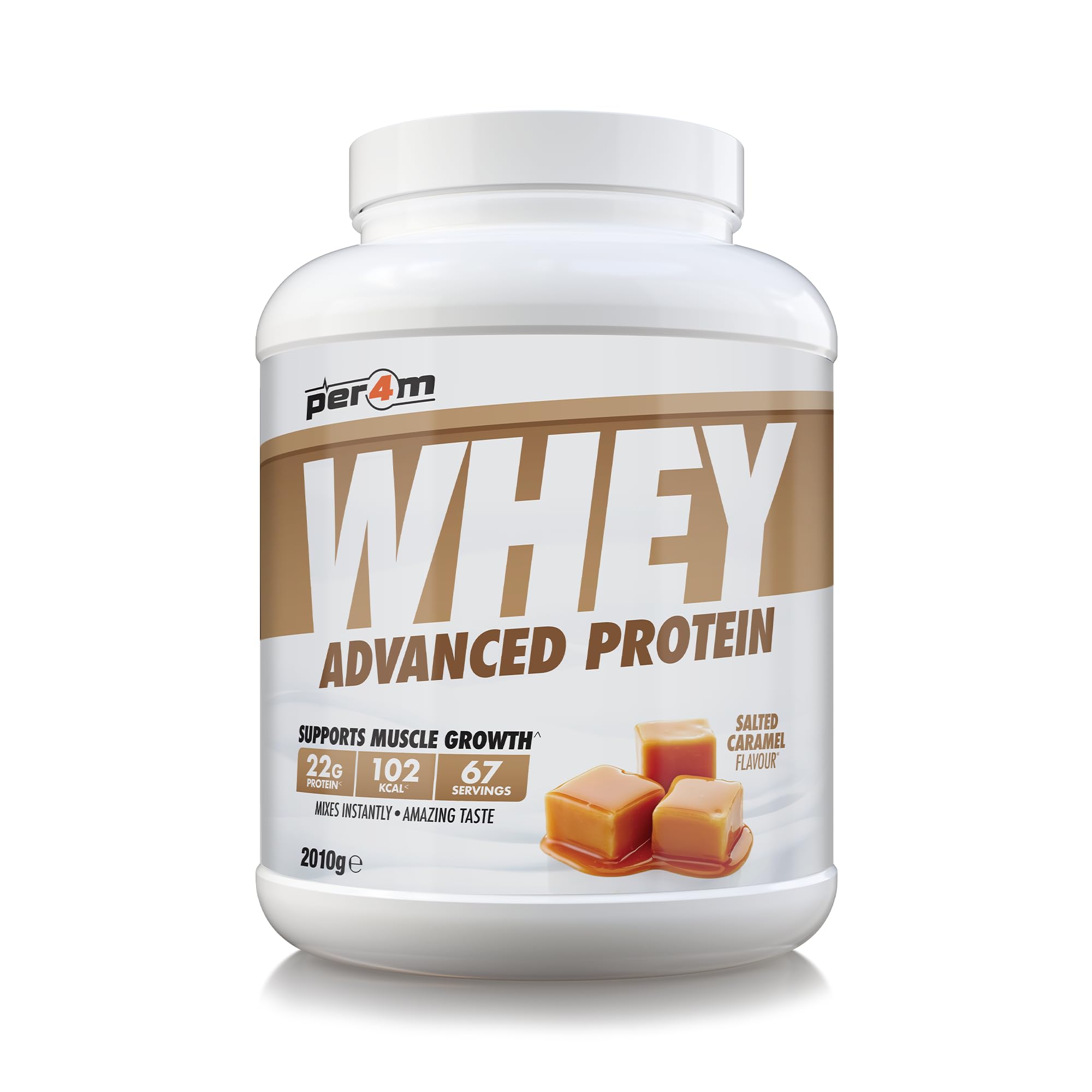 Per4m Protein Whey Powder | 67 Servings of High Protein Shake with Amino Acids | for Optimal Nutrition When Training | Low Sugar Gym Supplements (Salted Caramel, 2010g)