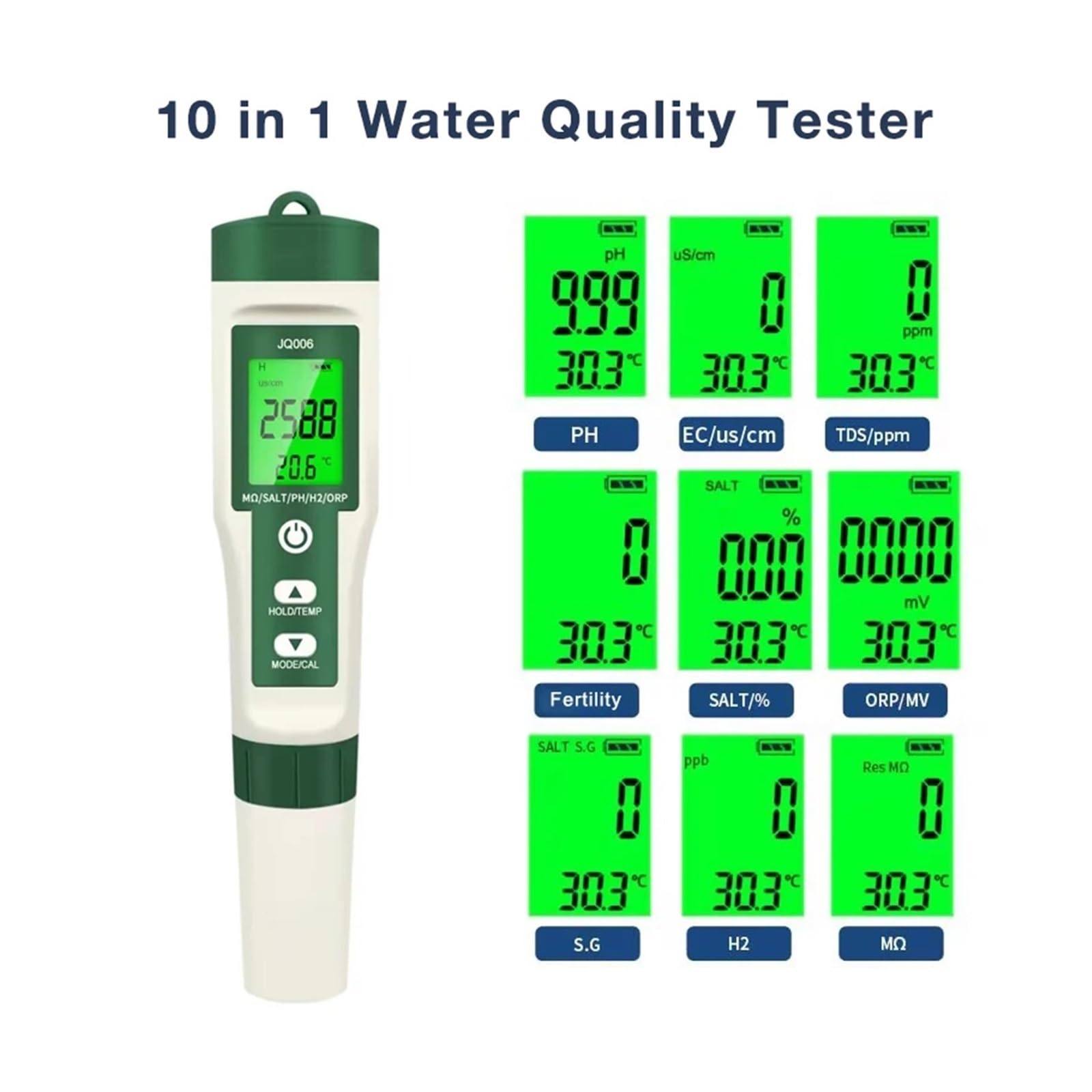 Bodenmessgerät, Digitales PH-Meter, 10-in-1-Tester for Widerstand/Nährlösung, Fruchtbarkeit/H2/Temp/ORP/EC/TDS/Salzhalt/SG/PH-Meter, Wasserqualitätstester Für Gartenarbeit und Landwirtschaft