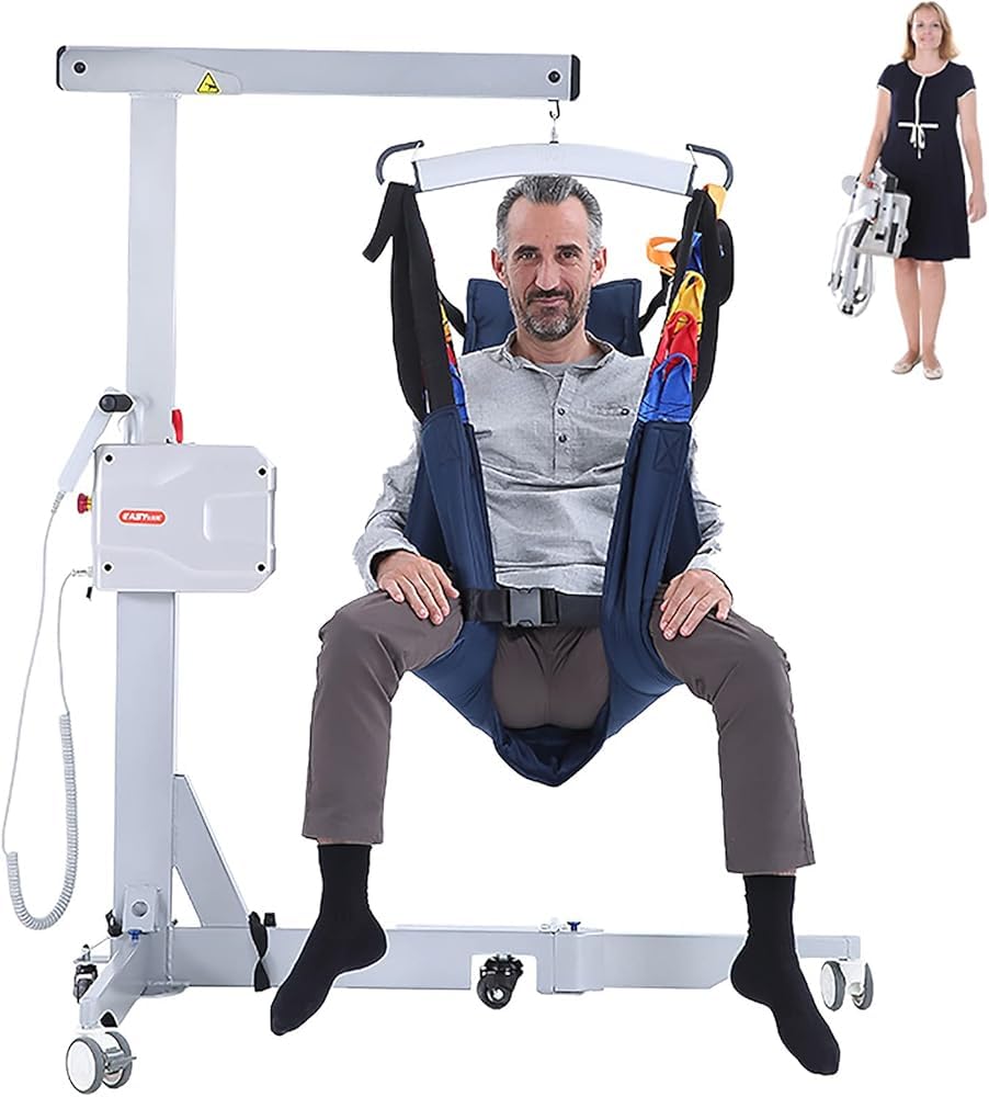Sollevatore elettrico per pazienti, sollevatore idraulico pieghevole per uso domestico, ascensore portatile di trasferimento per pazienti/anziani/disabili tra letto, divano, sedia a rotelle, vasca da