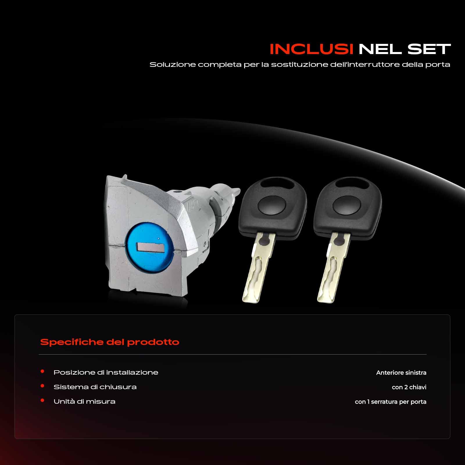 Frankberg Cilindro di chiusura Blocco porta Anteriore sinistro Compatibile con Golf VI 5K1 Golf VI Cabriolet 517 Golf VI Van 5K1 Replace# 5K0837167