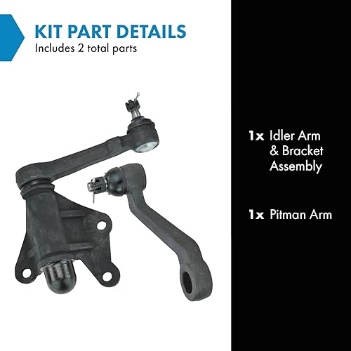 Miniatura 54 de TRQ Kit de dirección del lado del conductor y del pasajero, brazo tensor y soporte de montaje Pitman Arm compatible con Chevrolet GMC 88-92