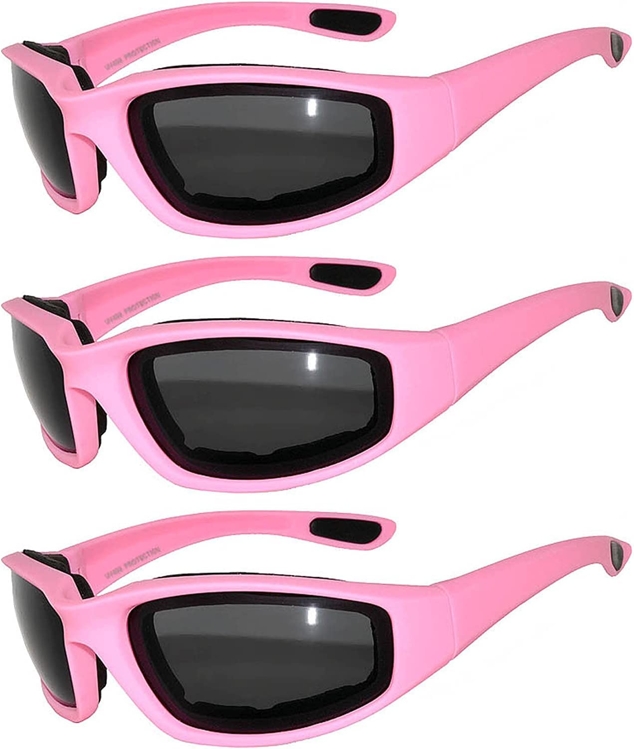 OWL 3 Pack Motorcycle Riding Glasses, Padded Sport Sunglasses, Assorted Colors for Men and Women