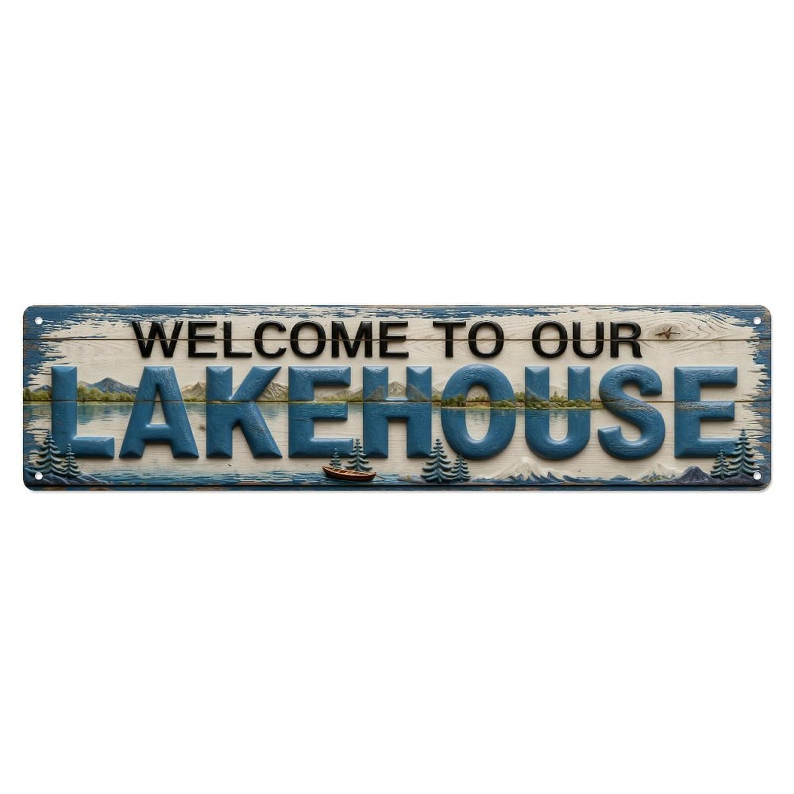 Iageret Vintage Welcome To Our Lakehouse Sign Metal Tin Sign Retro Wall Decor, Bar Garage Cafe Kitchen Home Wall Art Poster Decoration 4X16inches