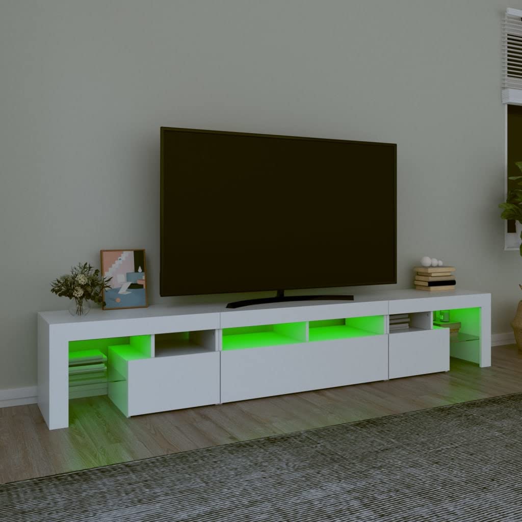 Mobile Porta TV 230 cm con LED Mobile TV Soggiorno 230 cm Armadio per TV Armadietto e Ripiani -Bianco-230 cm