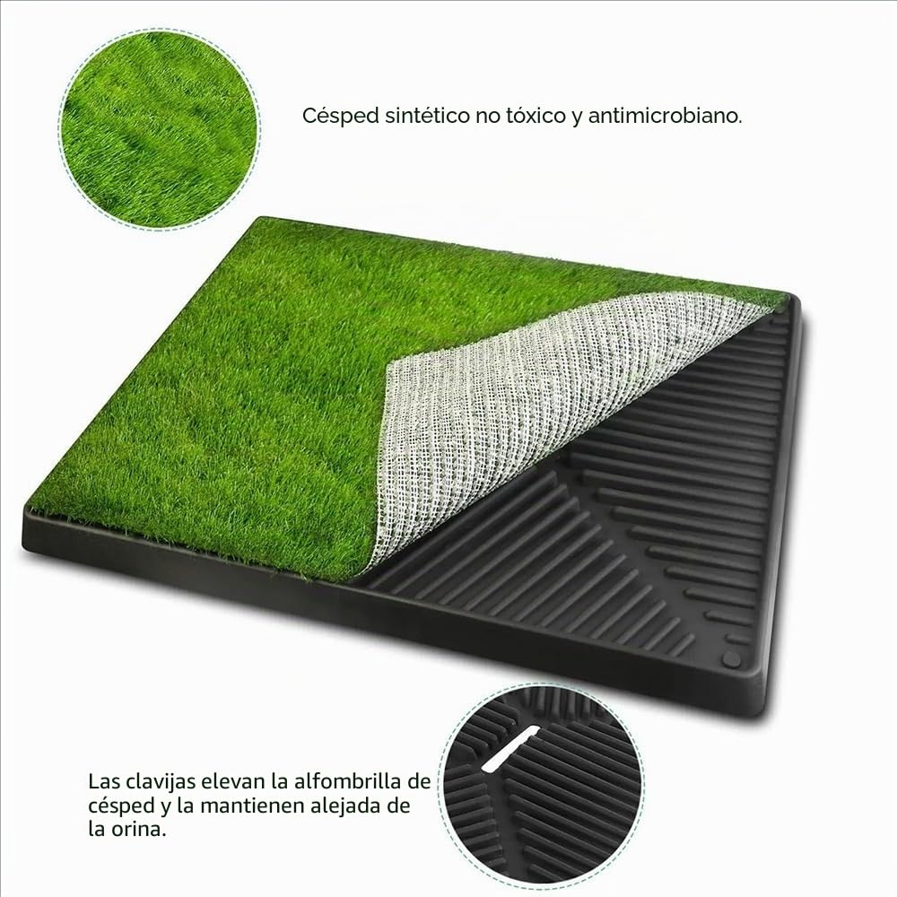 Inodoro para perros, alfombra de aprendizaje de la limpieza con separador de orina, alfombra de pajita para perro con bandeja grande (64 x 51 cm), con bandeja extraíble, ideal para el entrenamiento de