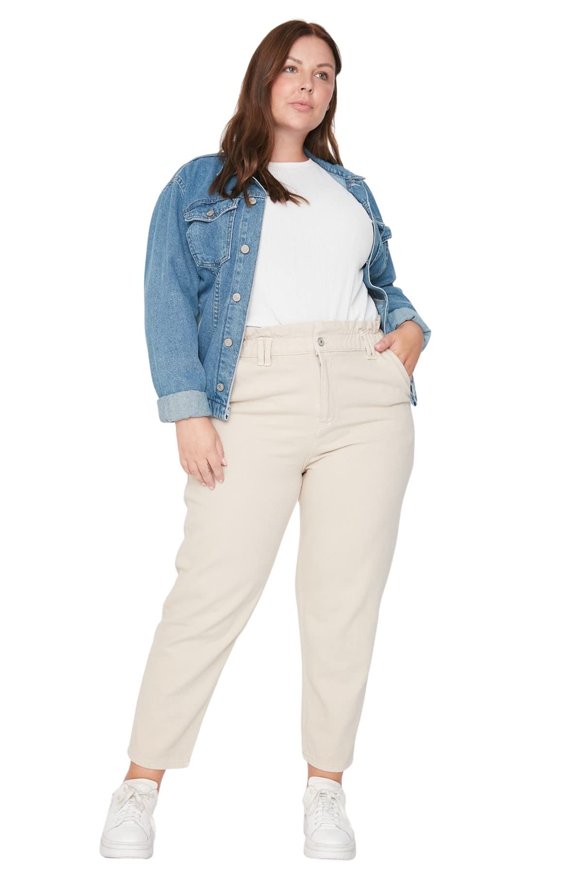 Trendyol Vaqueros De Grande De Mezclilla Beige Mujer Talla 48