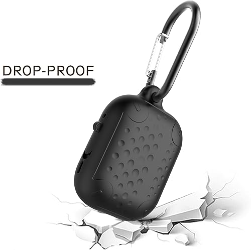Miniatura 3 de Funda impermeable para AirPods Pro de 2 generación, funda protectora de silicona antipérdida, carga inalámbrica y LED visible, con mosquetón (negro