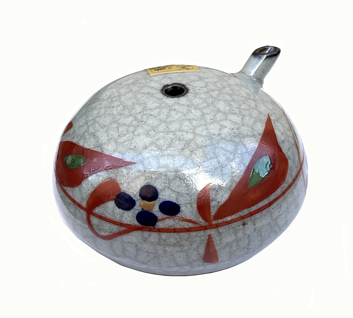 書道具　水滴　赤絵草図　　エクボ持ち手　名刻印 書道具 水滴 赤絵草図 エクボ持ち手 名刻印