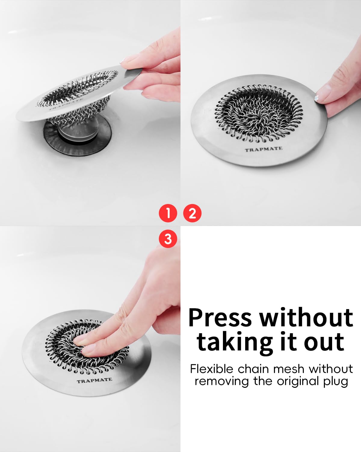 TRAPMATE Shower Drain Hair Catcher 4 4 Easy Clean Bathtub Drain Hair Catcher Anti-Slip Bath Tub Drain Protector — view 6