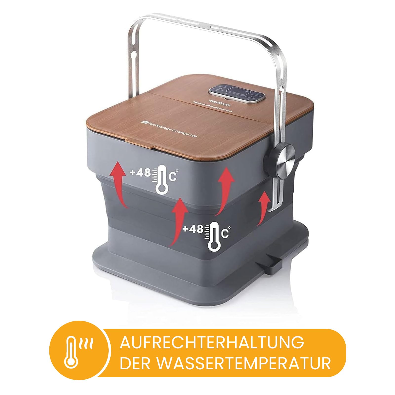 Medivon Aqua Pro Wasser-Fußmassagegerät, Sprudelmassage, Ozonierungsfunktion, Infrarottherapie, Fußbad mit Rollenmassage, platzsparend faltbar - braun