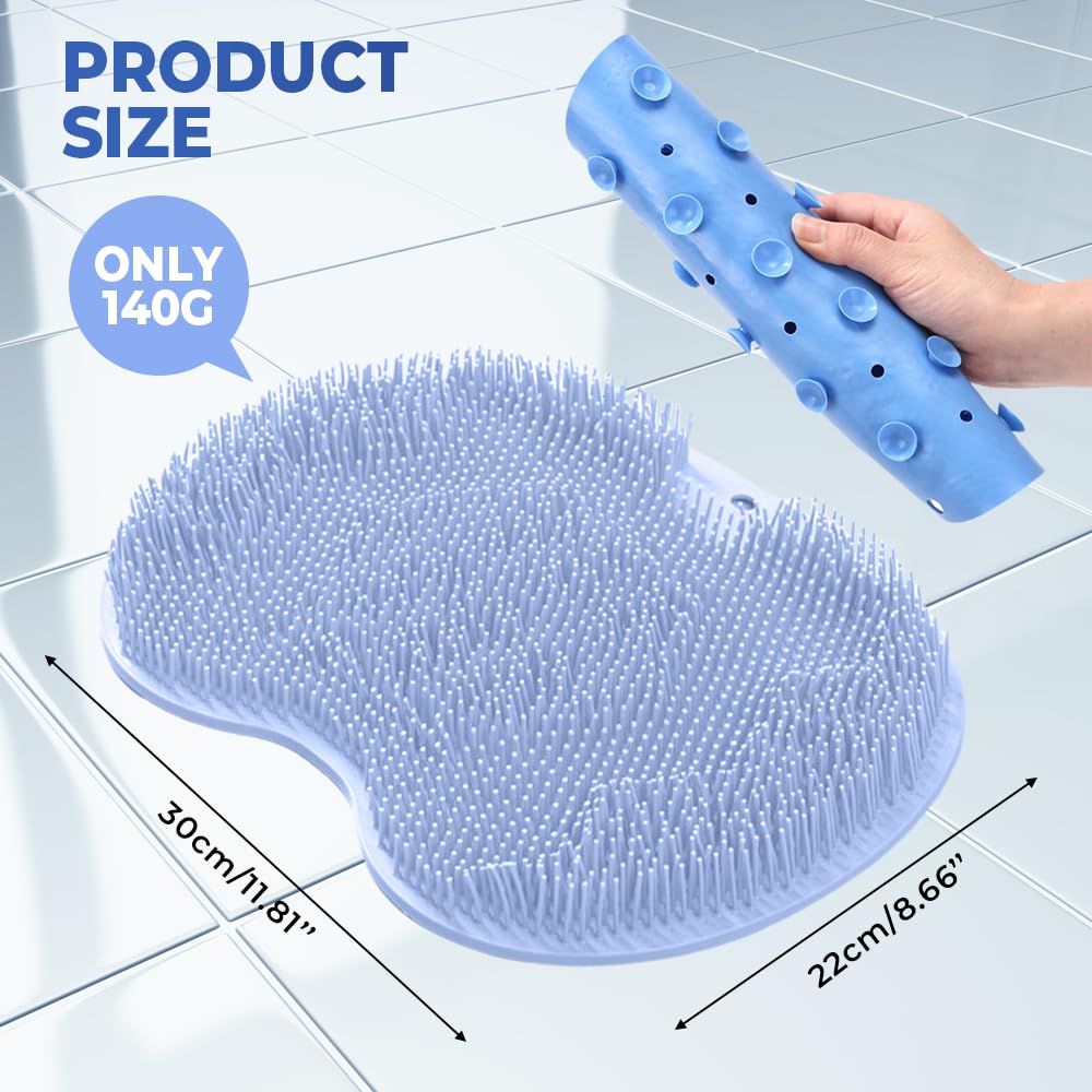 Alfombrilla de ducha con ventosas antideslizantes, almohadilla de limpieza de espalda de pies, almohadilla de lavado exfoliante para bañera y ducha antideslizante con ventosas y agujeros de drenaje
