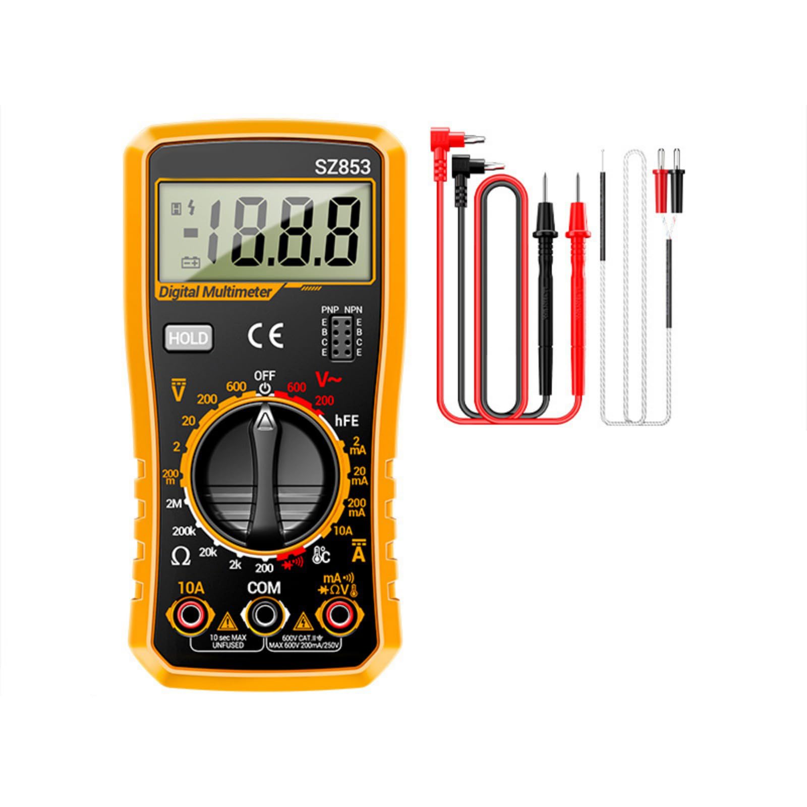 Professional Handheld ABS Digital Multimeter for Electronics Repair with HFE Transistor Testing and Temperature Probes Temperature Measuring Multimeter