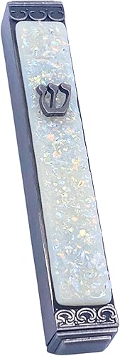 Miniatura 10 de Sparkling Art Glass Mezuzah  35 pulgadas  Fácil montaje  Caja de metal resistente a la intemperie  Caja de regalo y rollo no Kosher incluido  Hecho