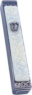 Sparkling Art Glass Mezuzah - Easy Mount Indoor or Outdoor - Weatherproof Metal Case - Gift Box and Non-Kosher Scroll Included - Hand Made in USA - Guaranteed for Life! (Opal Ivory)