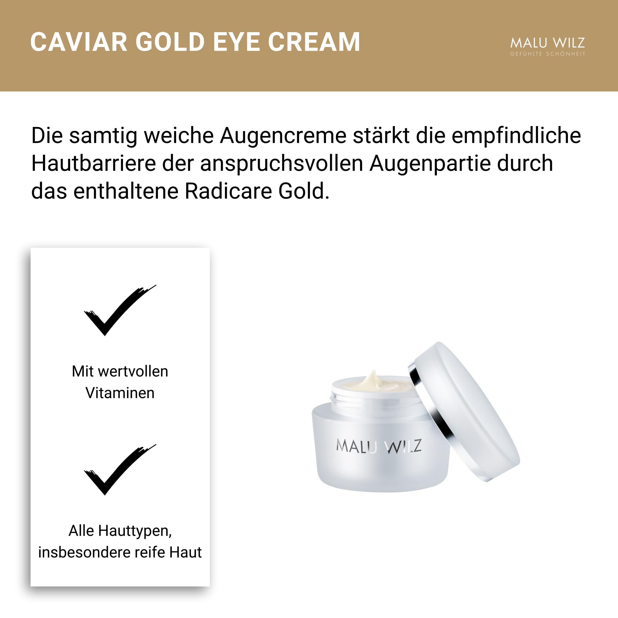 Malu Wilz Caviar Gold Eye Cream 15ml I Augencreme gegen Falten und Augenringe I Reichhaltige Augenpflege mit Kaviar Extrakt für frische Augenpartien
