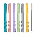 Hollow Teething Tubes Toys for Babies Girls Boys, 5 Pack Silicone Baby Teether Toy Tube for Infants with Nursing Biting Chewing, Chew Straws for Toddlers 6-12 Months (Style B)
