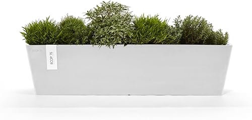Miniatura 4 de Ecopots Modern Recycled Bruges Plastic IndoorOutdoor Rectangular Flower Pot Planter, Pure White, 31.5"