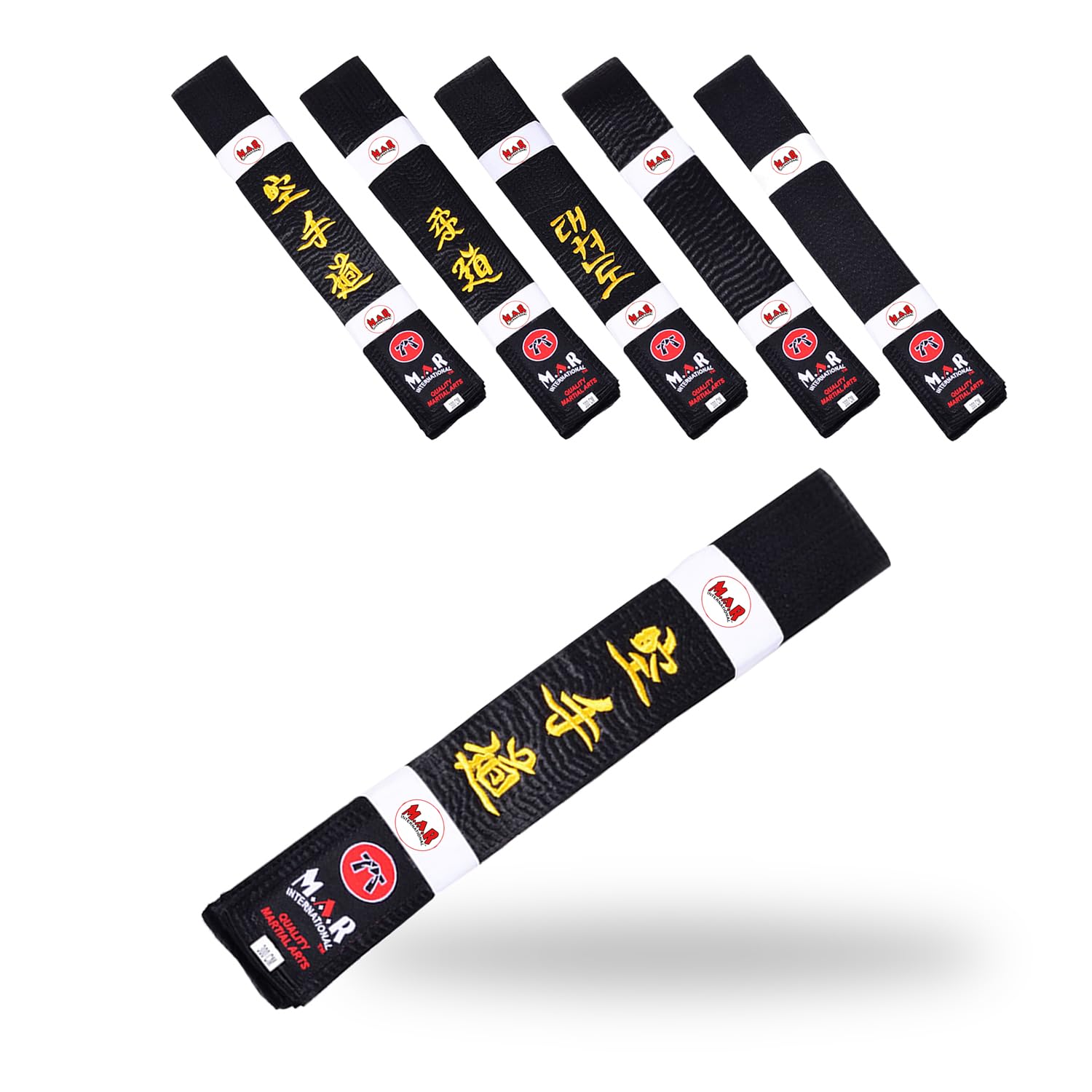 MAR | Martial Arts Master's Black Belt, Block Grading Belts, Block Ranking Belts; Karate Belt, Judo Belt, Taekwondo Belt; Polyester Silk Satin Fabric - Expert Black Belt (250cm - 320cm)