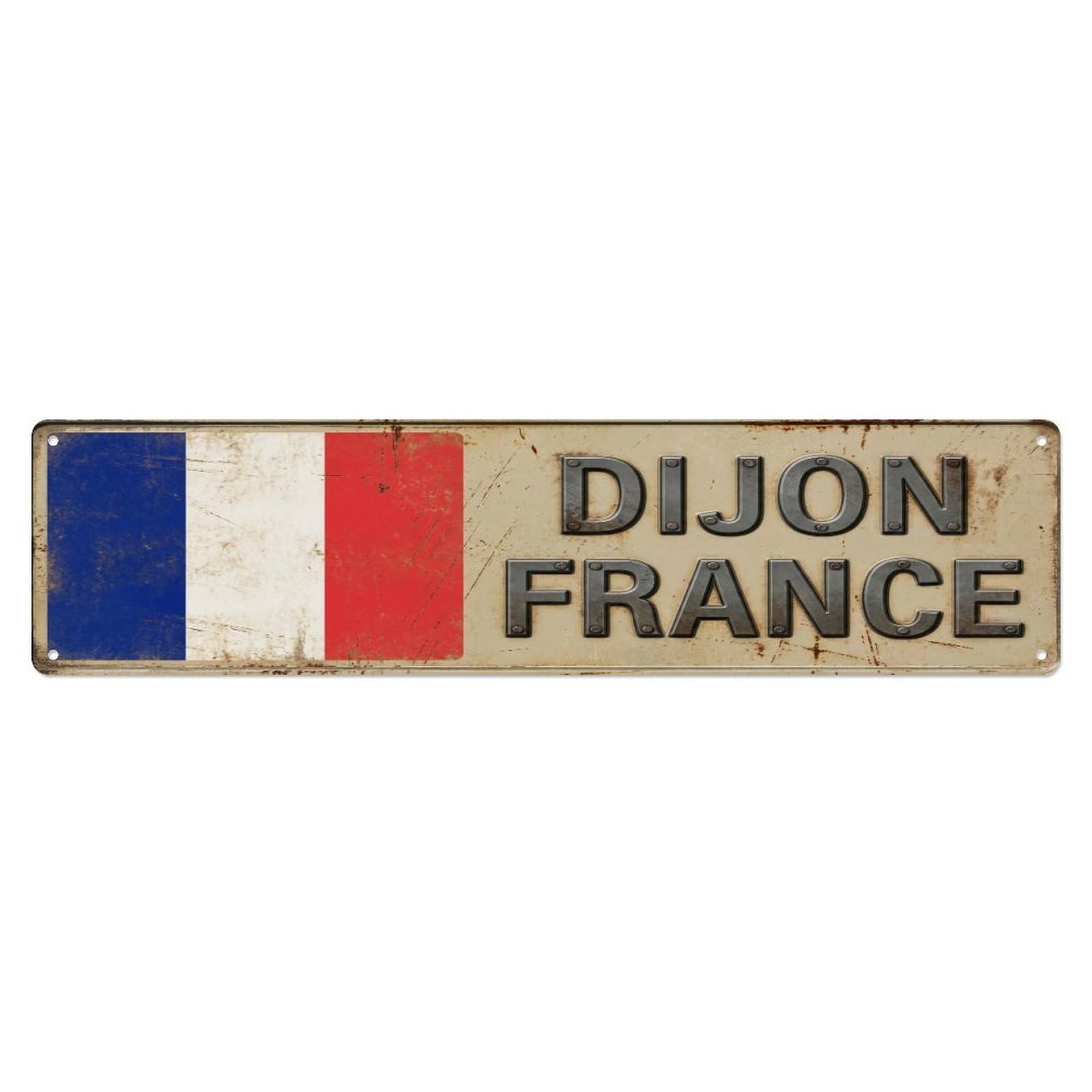 Metal Tin Sign Vintage Dijon France Flag Decor Rustic Travel