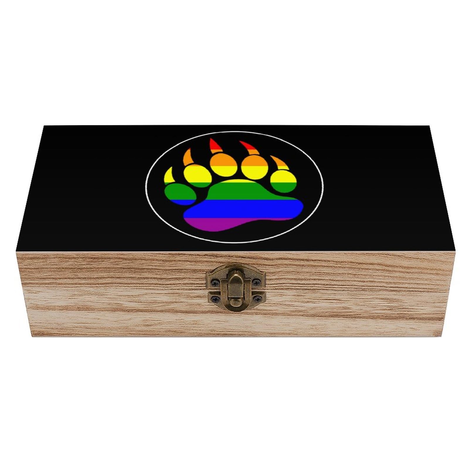 Cgsbngha Style Lgbt Gay Rainbow Bear Paw Wooden Storage Boxes With Lid Memory Box Decorative Organiser For Office And Home