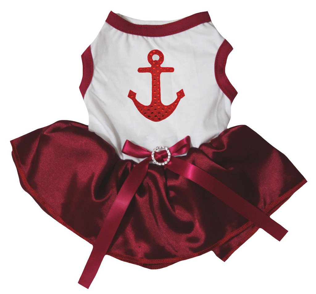 Vêtements chiot et robe marin pour chien avec tutu rouge et motif ancre marine