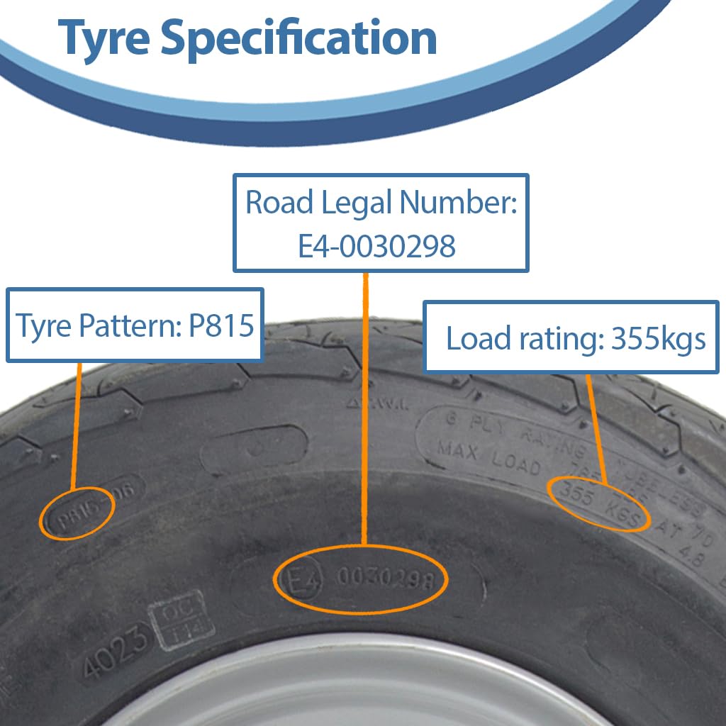 Neumáticos de remolque de 16,5 x 6,50 – 8, 100 mm, PCD, legal, 355 kg (juego de 2)