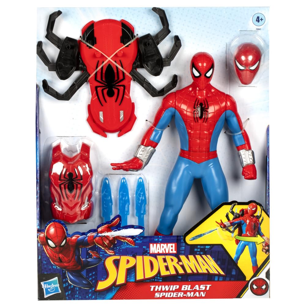 Marvel Spider-Man Thwip Blast Spider-Man figurka z akcesoriami, zabawka superbohatera w skali 11 cali dla dzieci w wieku od 4 lat